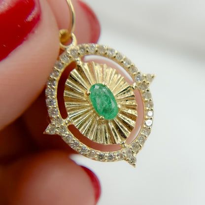 GDP651. 14k Solid Gold Diamond and Emerald Oval Charm