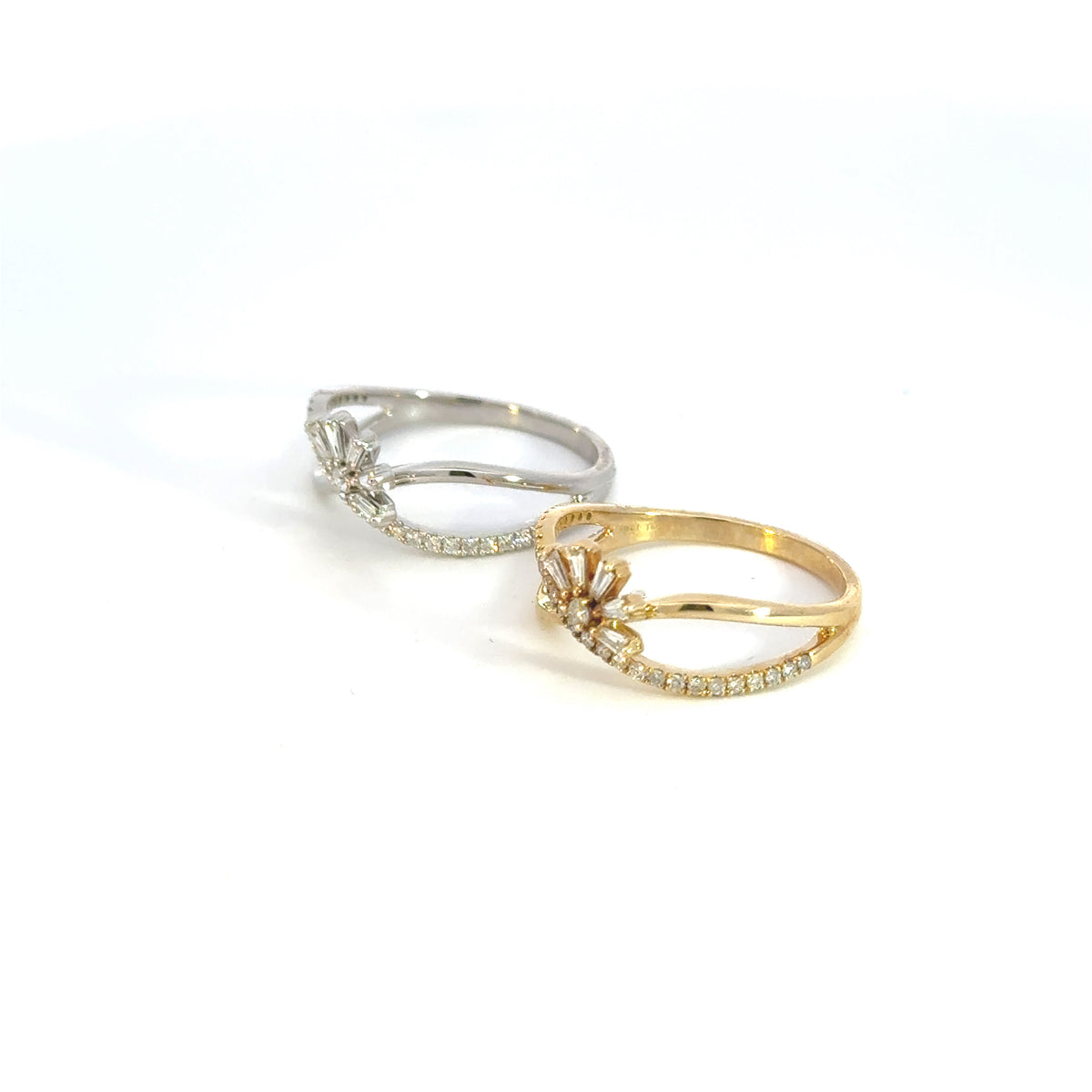 14k Solid Gold Diamond Flower Cross Band Ring.