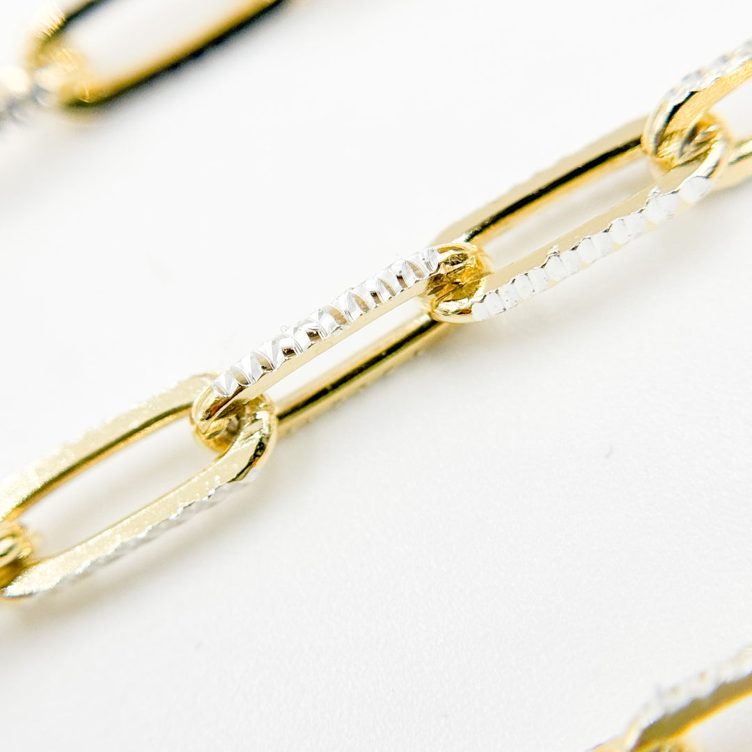 Z113GS. Two Tone Sterling Silver and Gold Plated Paperclip Textured Chain