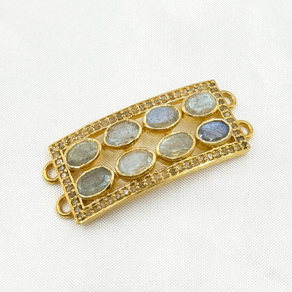 DC973. Diamond Sterling Silver Connector with Gemstones