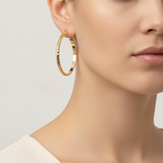 Load image into Gallery viewer, GER64. 14K Gold Diamond Cut Hollow Hoop Earrings