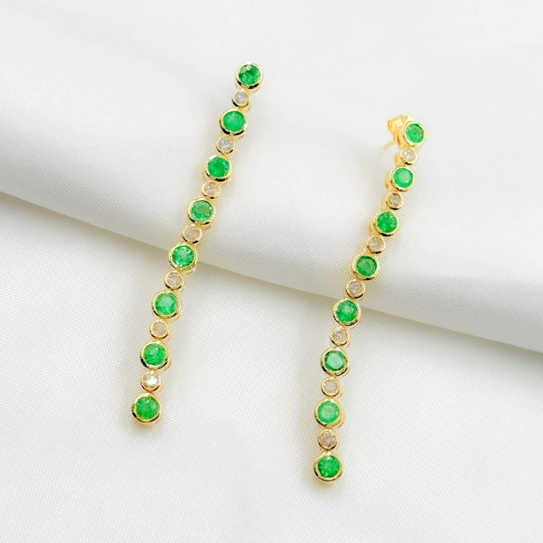 14k Solid Gold Diamond and Emerald Circles Dangle Earrings. EFG52175EM