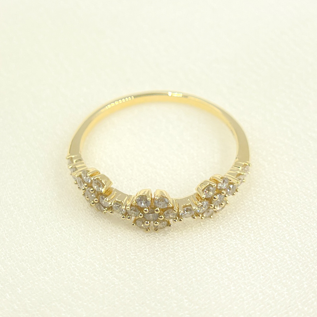 14K Solid Gold Diamond Flowers Band Ring. RFG17696
