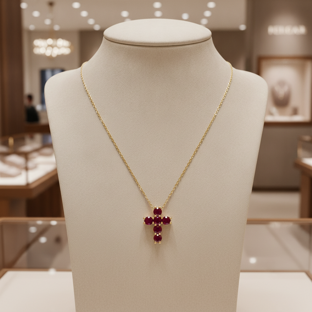 CP97251. 14k Solid Gold Gemstone Cross Necklace