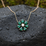 Load image into Gallery viewer, CN97250EM6X4. 18K Solid Gold Diamond and Emerald Flower Shape Necklace