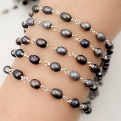 Pearl Oval Shape Sterling Silver Wire Chain