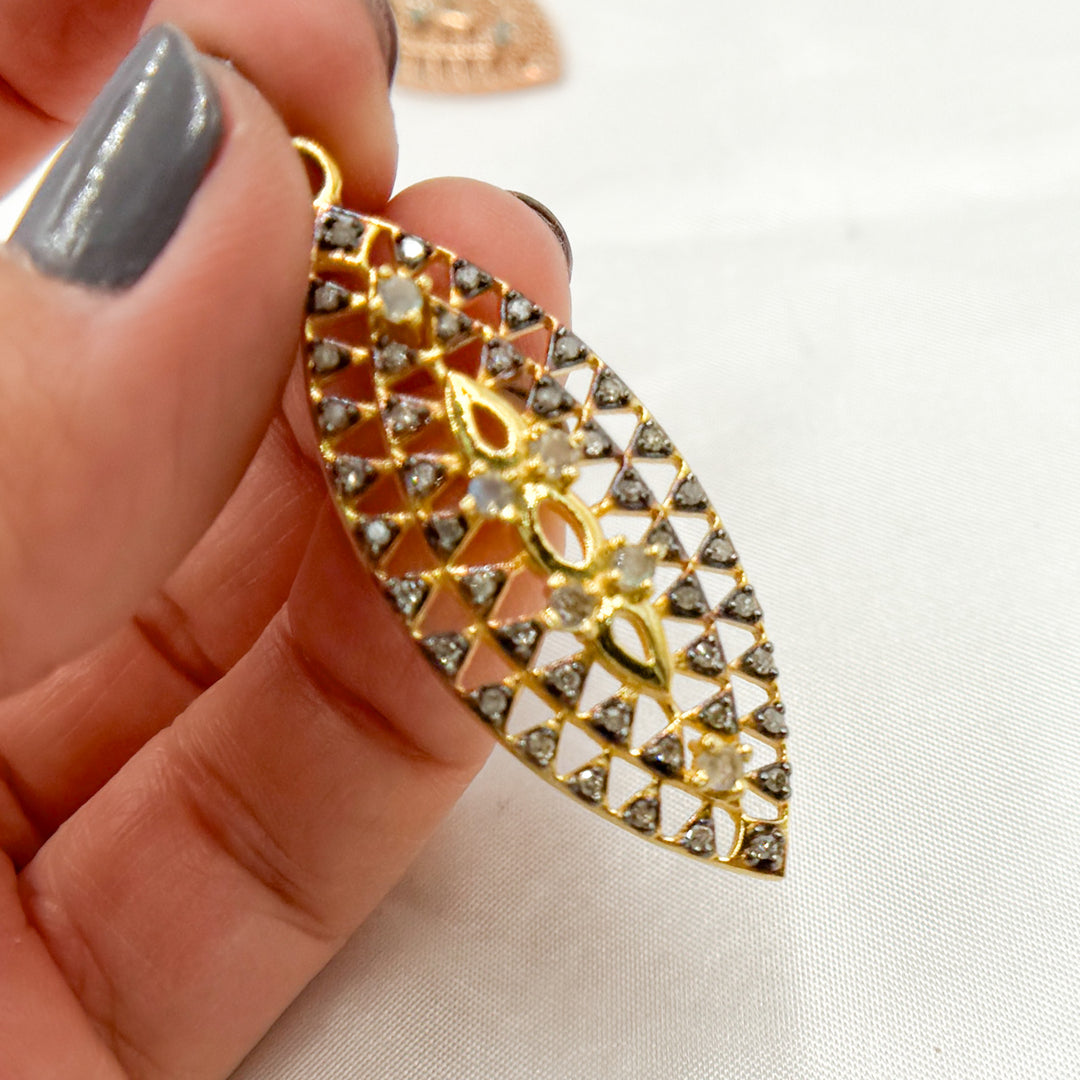 DP207. Diamond & Sterling Silver Leaf Shape Pendant with Gemstone
