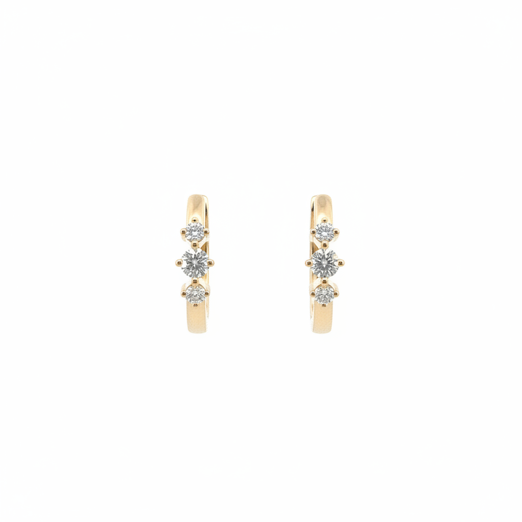 EHE57395. 14K Solid Yellow Gold Diamond Hoop Earrings