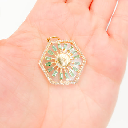 KG216. 14K Solid Gold Hexagon Moon Pendant