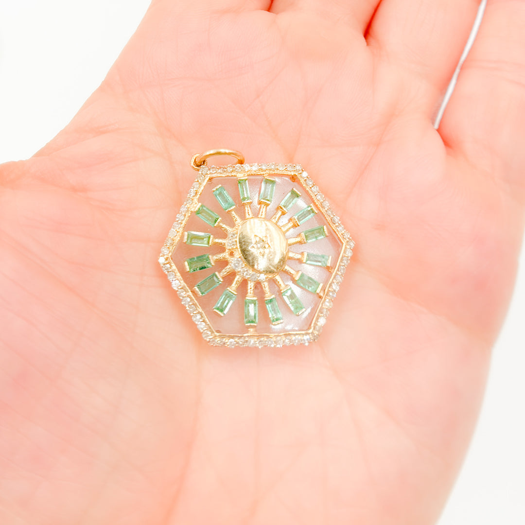 KG216. 14K Solid Gold Hexagon Moon Pendant