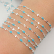 V269TURSS. Sterling Silver Turquoise Color Enamel  Marina Link Chain