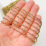 Load image into Gallery viewer, PYR14. Black Rhodium Sterling Silver and Gold Pyrite Wire Wrapped Beads Chain
