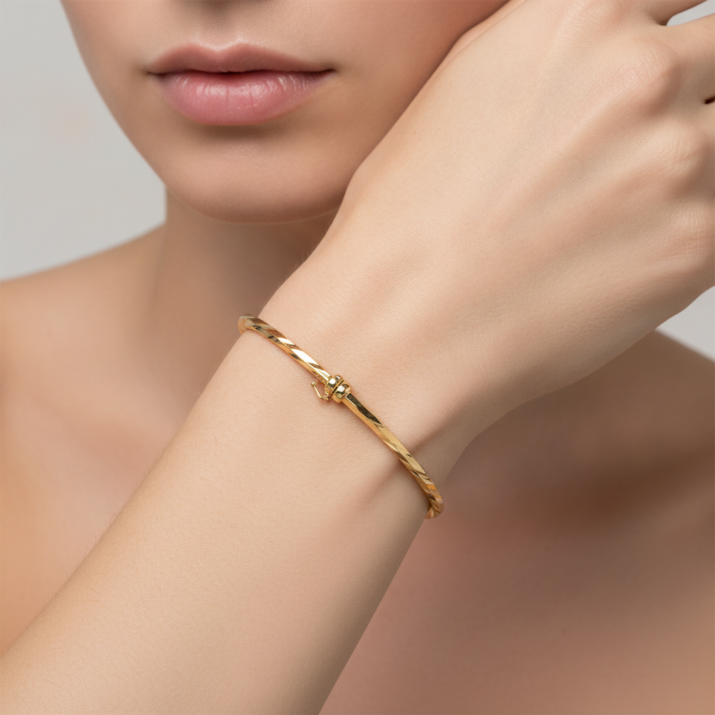 Bangle6. 14K Gold Twisted Hollow Bangle Bracelet