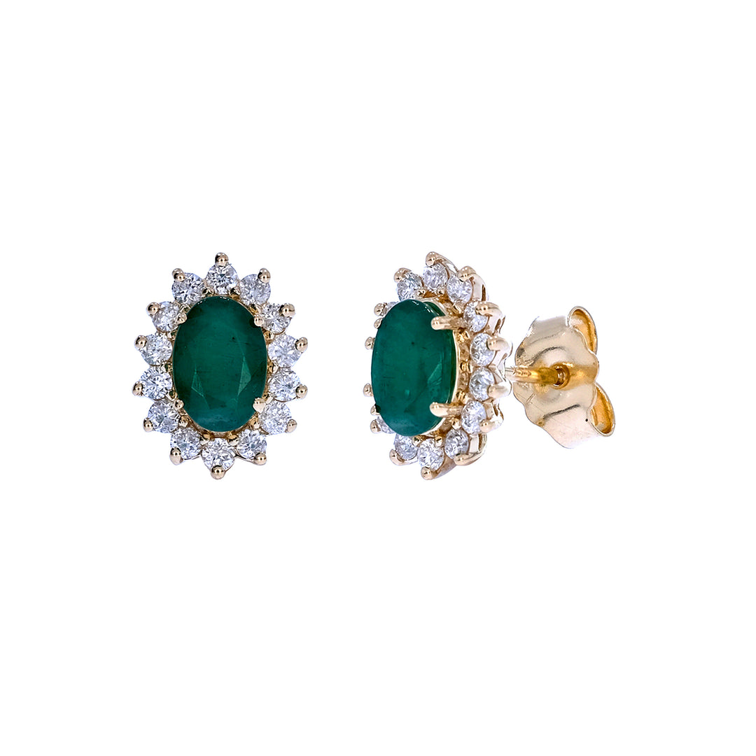 CE97164EM6X4. 14k Solid Gold Diamond and Emerald Stud Earrings