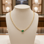 Load image into Gallery viewer, NK402201. 14K Solid Gold Baguette Diamond and Solitaire Emerald Necklace
