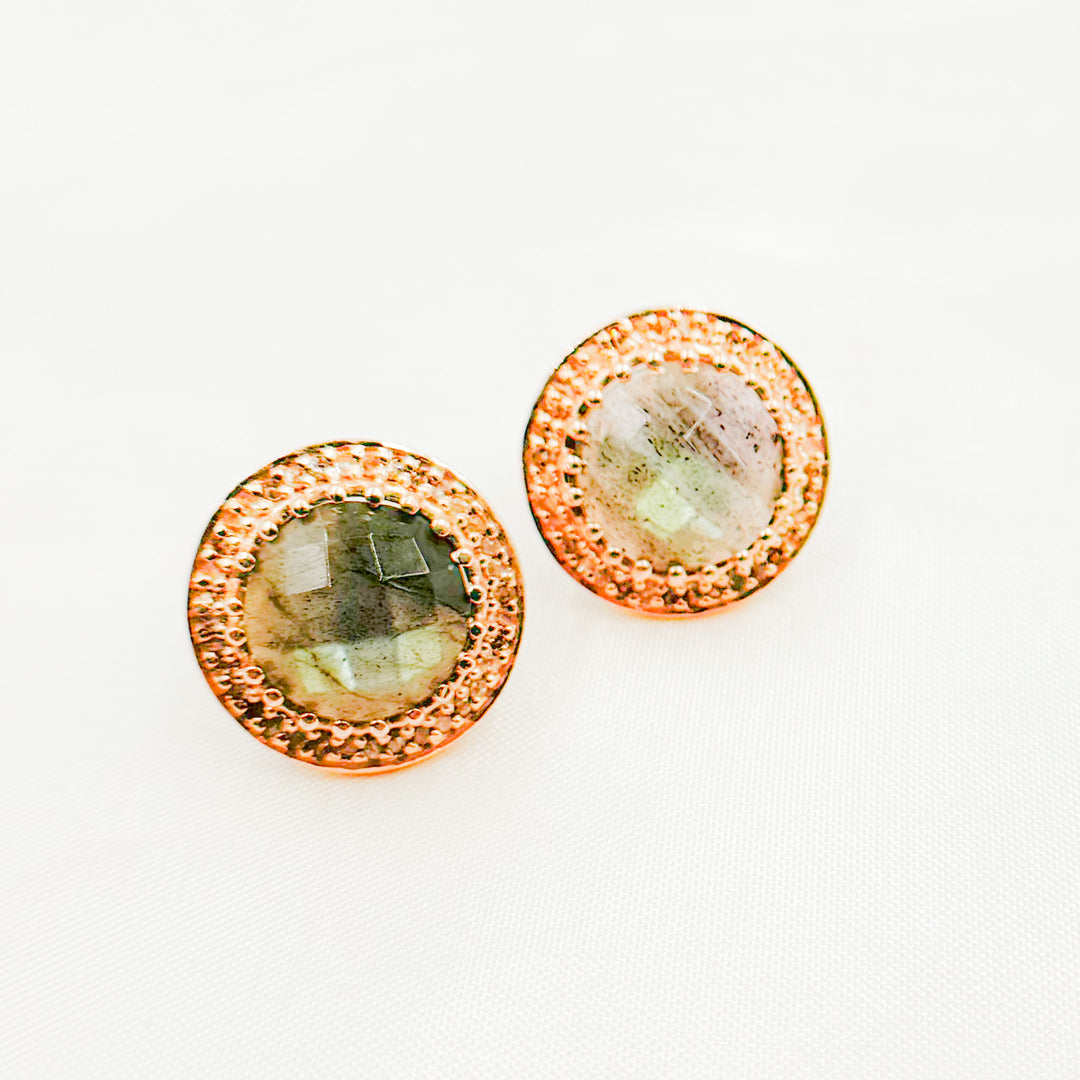 DE043. Diamond Silver Gemstone Round Studs