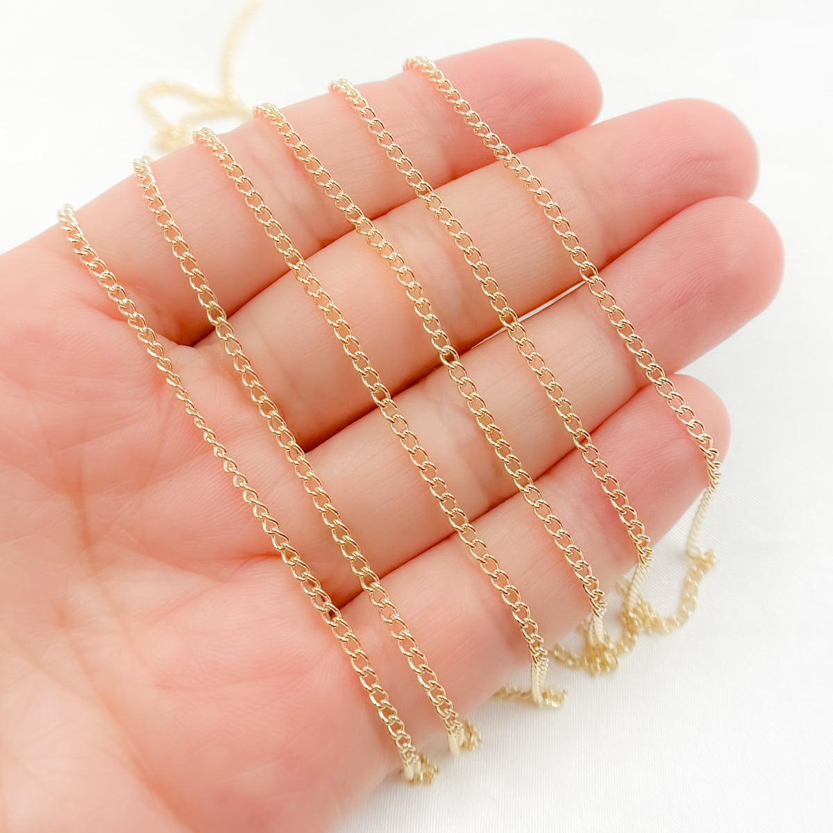 14K Solid Gold Smooth Curb Chain