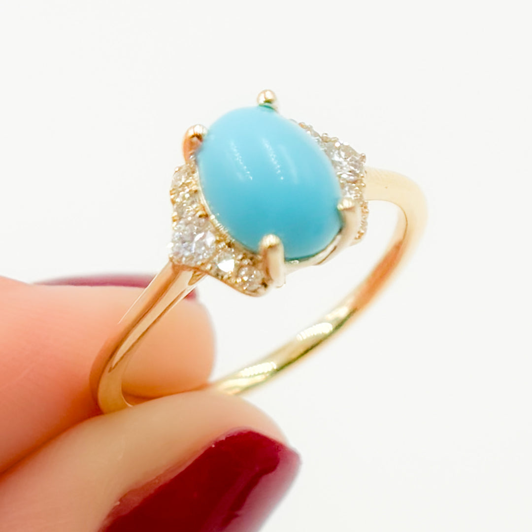 CR96412TQ8X6. 14k Solid Gold Turquoise and Diamond Ring
