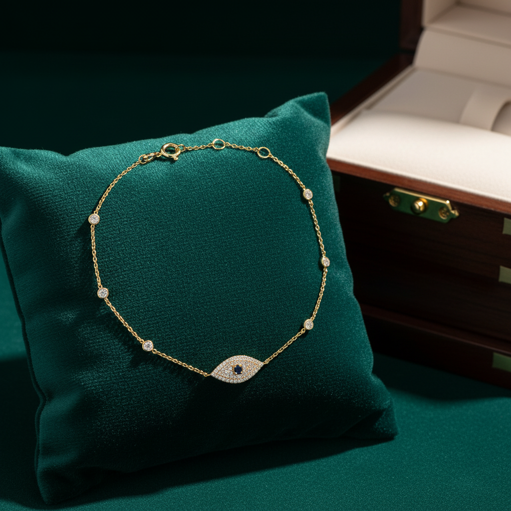 BR401077. 14k Solid Gold Diamond and Gemstone Eye Bracelet