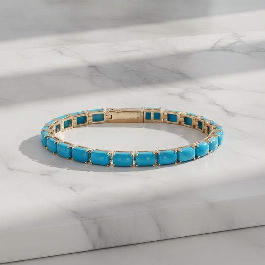 CB97381TQ6X4. 14K Solid Gold Turquoise Bracelet