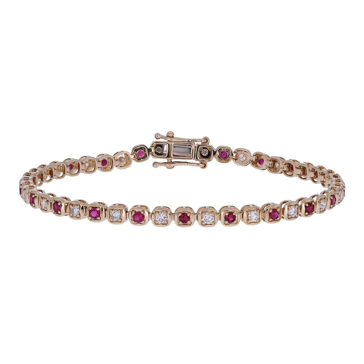 BFK60977RU. 14K Solid Gold Diamond and Ruby Bracelet