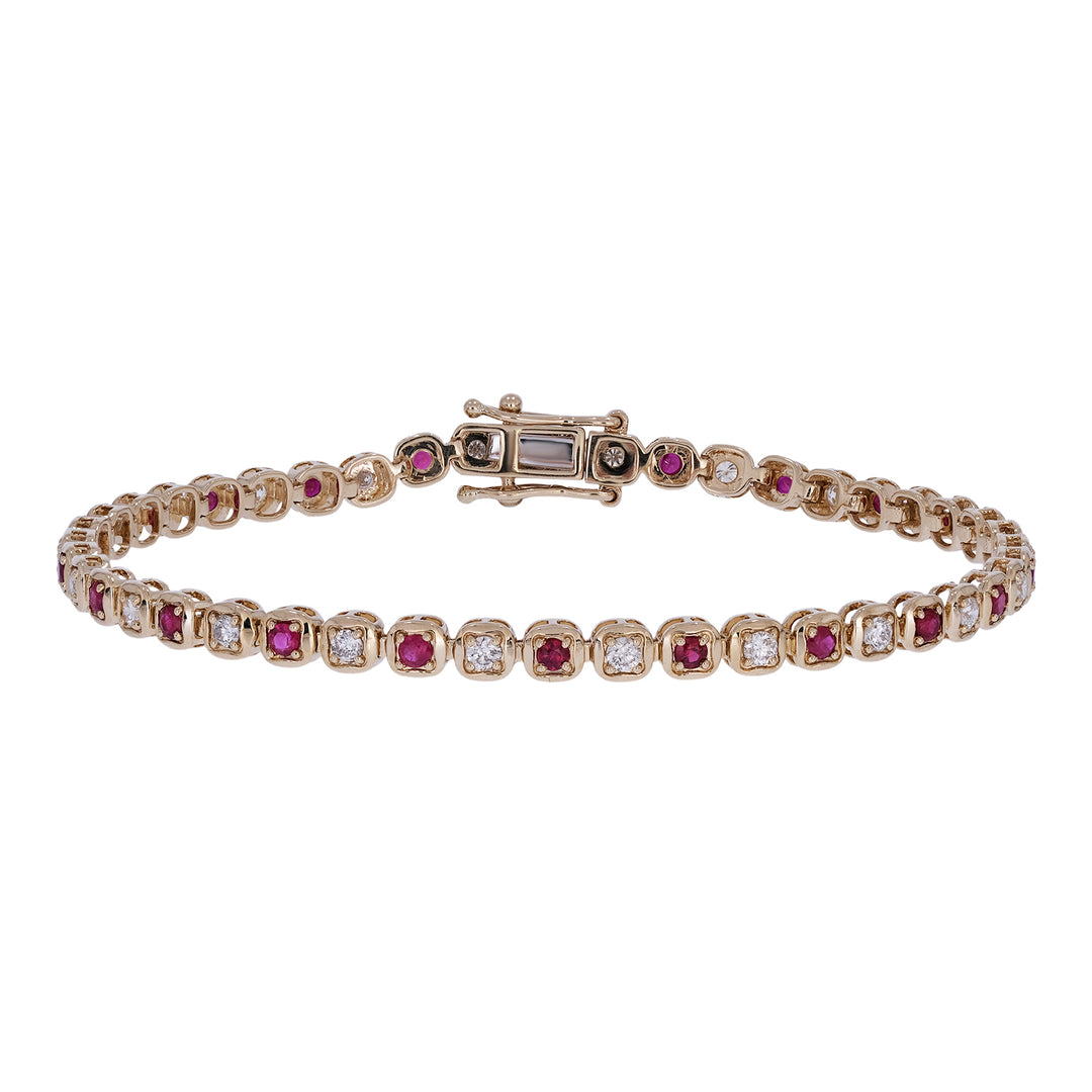 BFK60977RU. 14K Solid Gold Diamond and Ruby Bracelet
