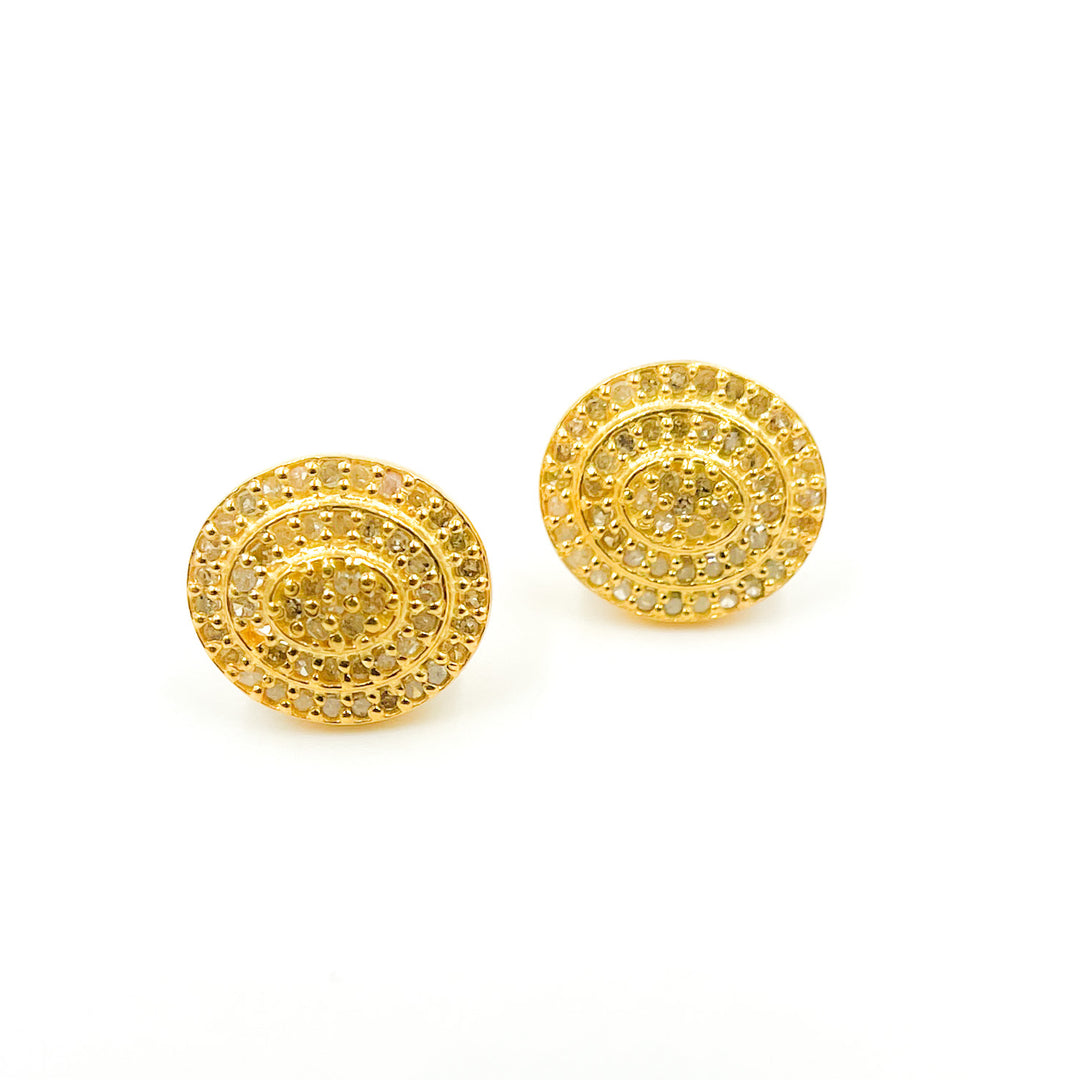 DE038. Pave Diamond Diamond Silver Oval Studs