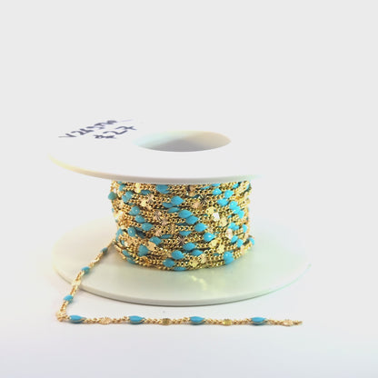V269TURGF. Gold Filled Turquoise Color Enamel Marina Link Chain