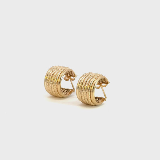 14K Solid Gold Ribbed Hollow Hoop Earrings_Video