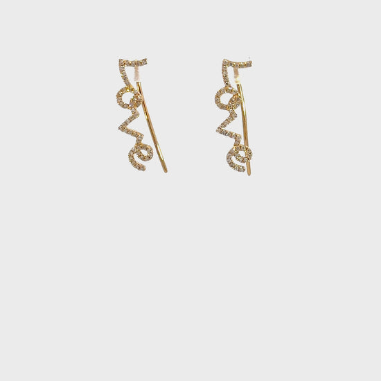 14K Solid Yellow Gold and Diamonds LOVE Dangle Earrings