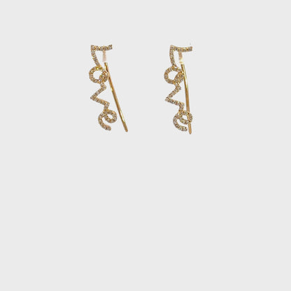 14K Solid Yellow Gold and Diamonds LOVE Dangle Earrings