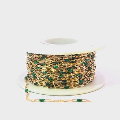 V295GRGF. 14K Gold Filled Green Color Enamel with Paperclip and Diamond Cut Marina Links