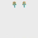 Load and play video in Gallery viewer, 14K Solid Yellow Gold Turquoise and Diamond Stud Earrings_Video