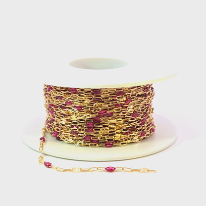 V295WNGF. 14K Gold Filled Wine Color Enamel with Paperclip and Diamond Cut Marina Links