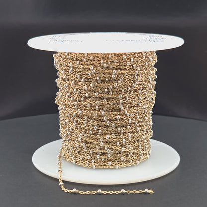 XM/S1322E/11S/SP. 14k Gold Filled Cable with Sterling Silver Beads Satellite Chain