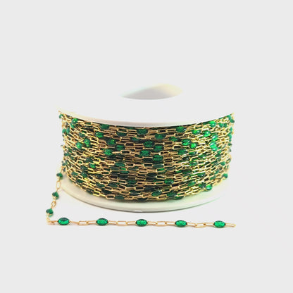 V250GRGF. Gold Filled Green Color Enamel Cable Chain