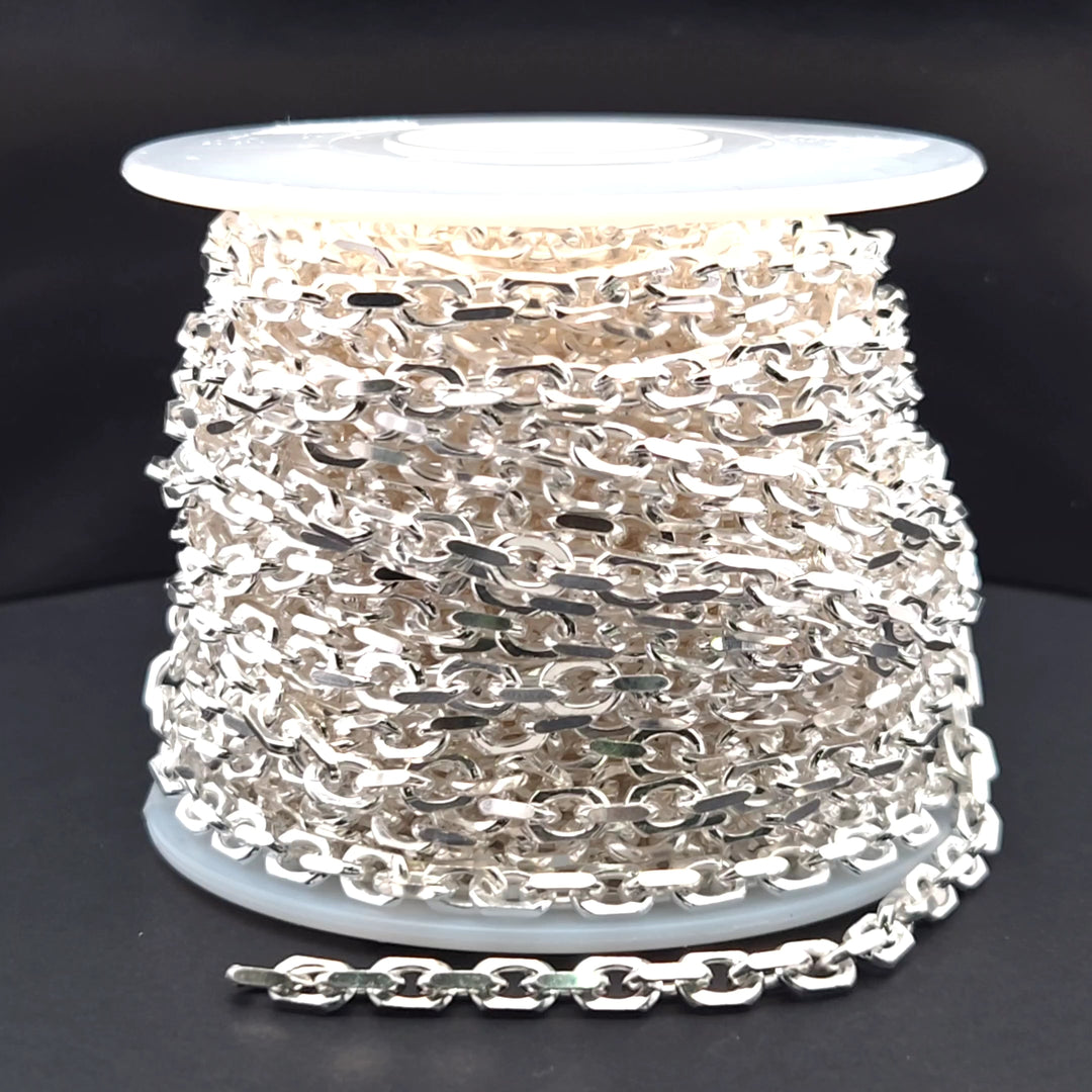 Z90SS. 925 Sterling Silver Rectangle Diamond Cut Heavy Cable