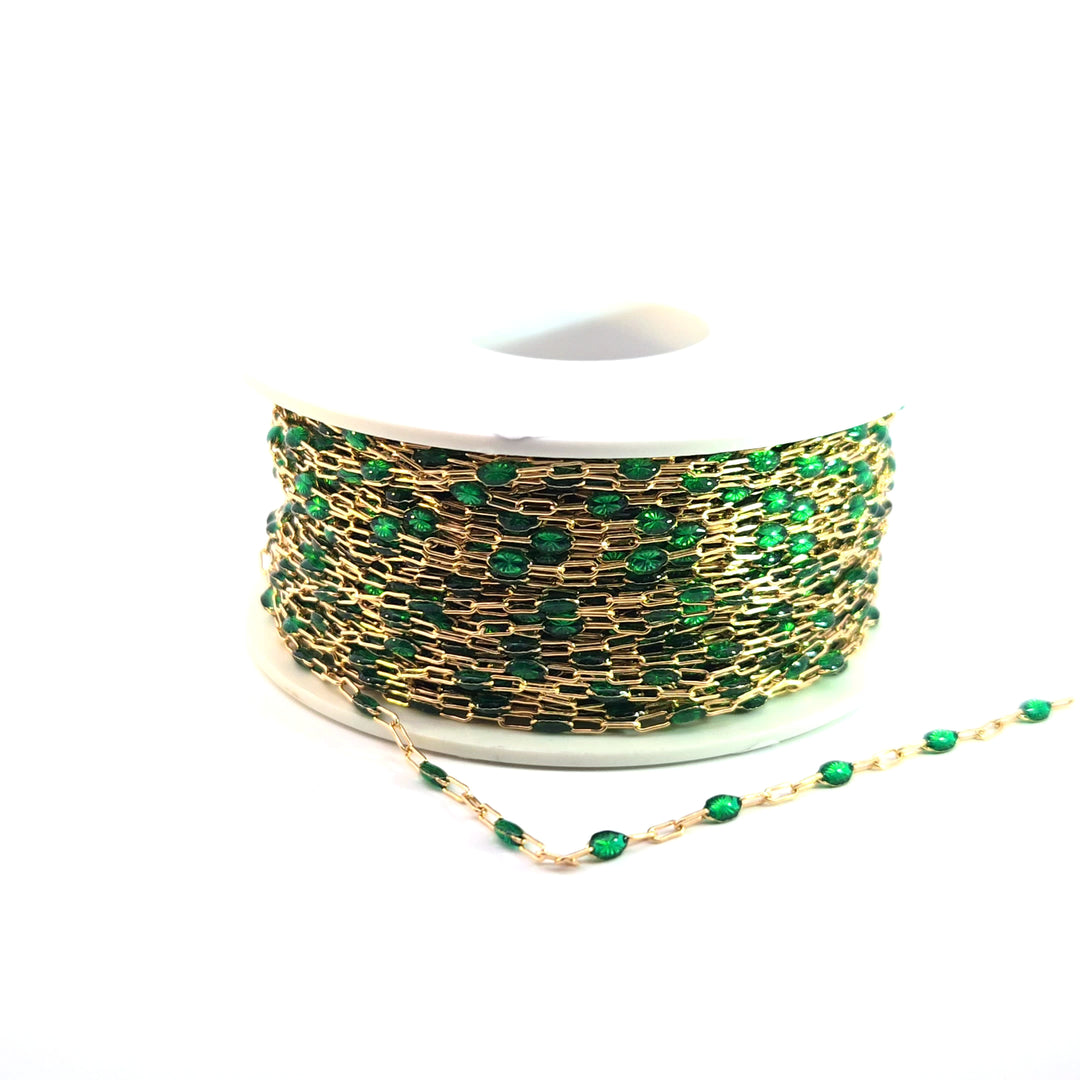 V250GRGF. Gold Filled Green Color Enamel Cable Chain