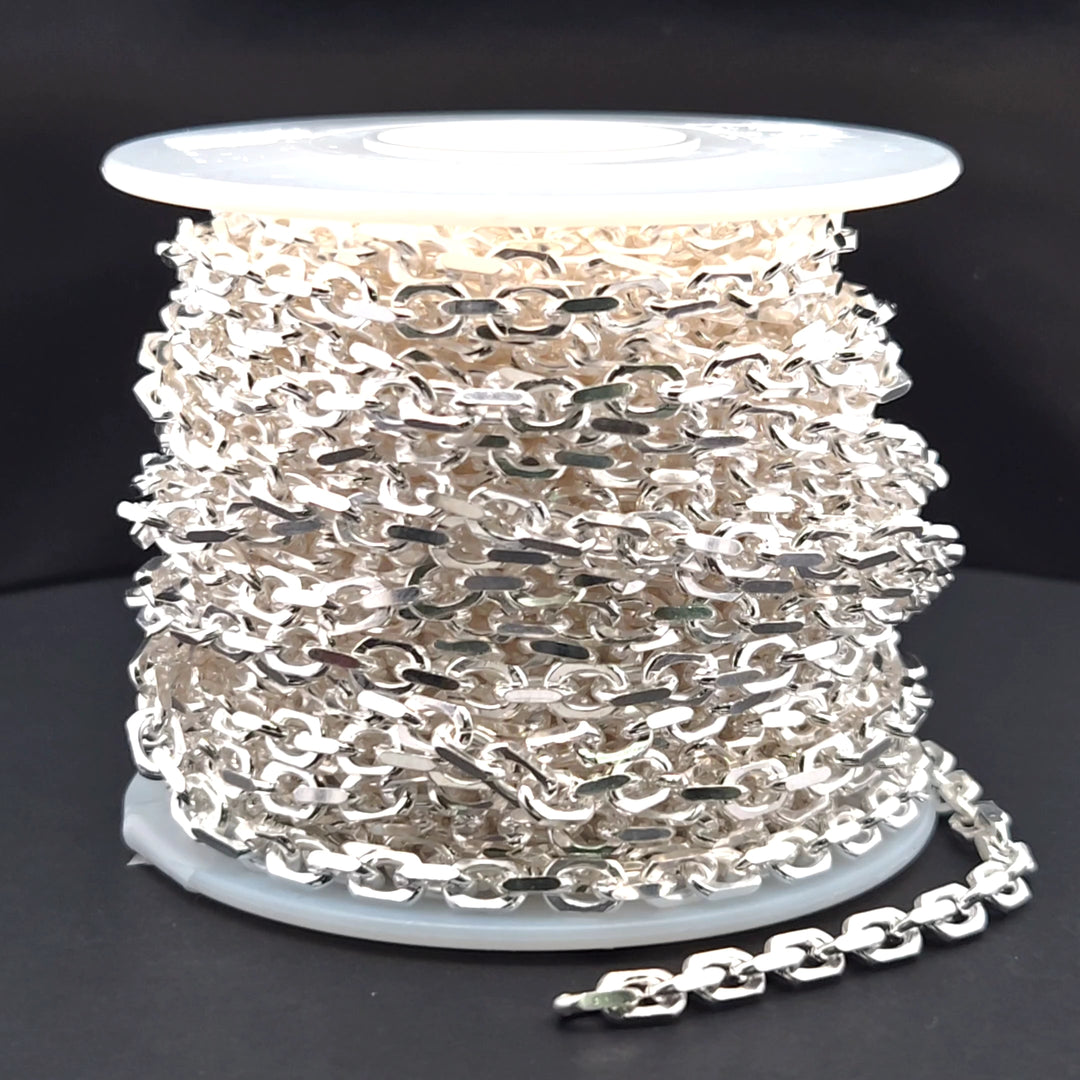 Z90SS. 925 Sterling Silver Rectangle Diamond Cut Heavy Cable