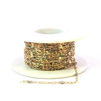 V295OP3GF. 14K Gold Filled Green Shade Opal Enamel Chain with Paperclip and Diamond Cut Marina Links