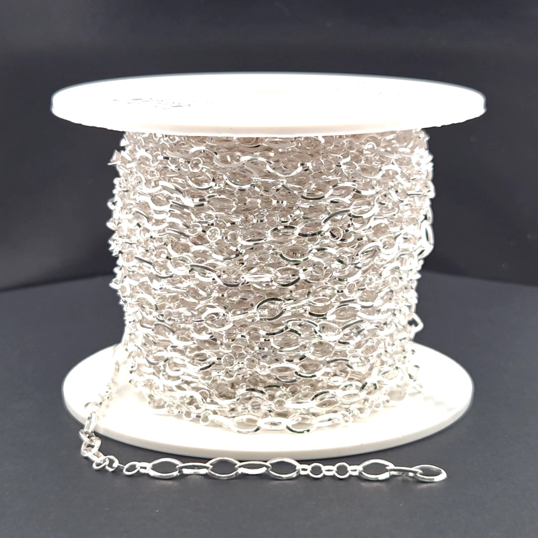 V178SS. Sterling Silver Diamond Cut Oval & 5 Flat Round Links Chain