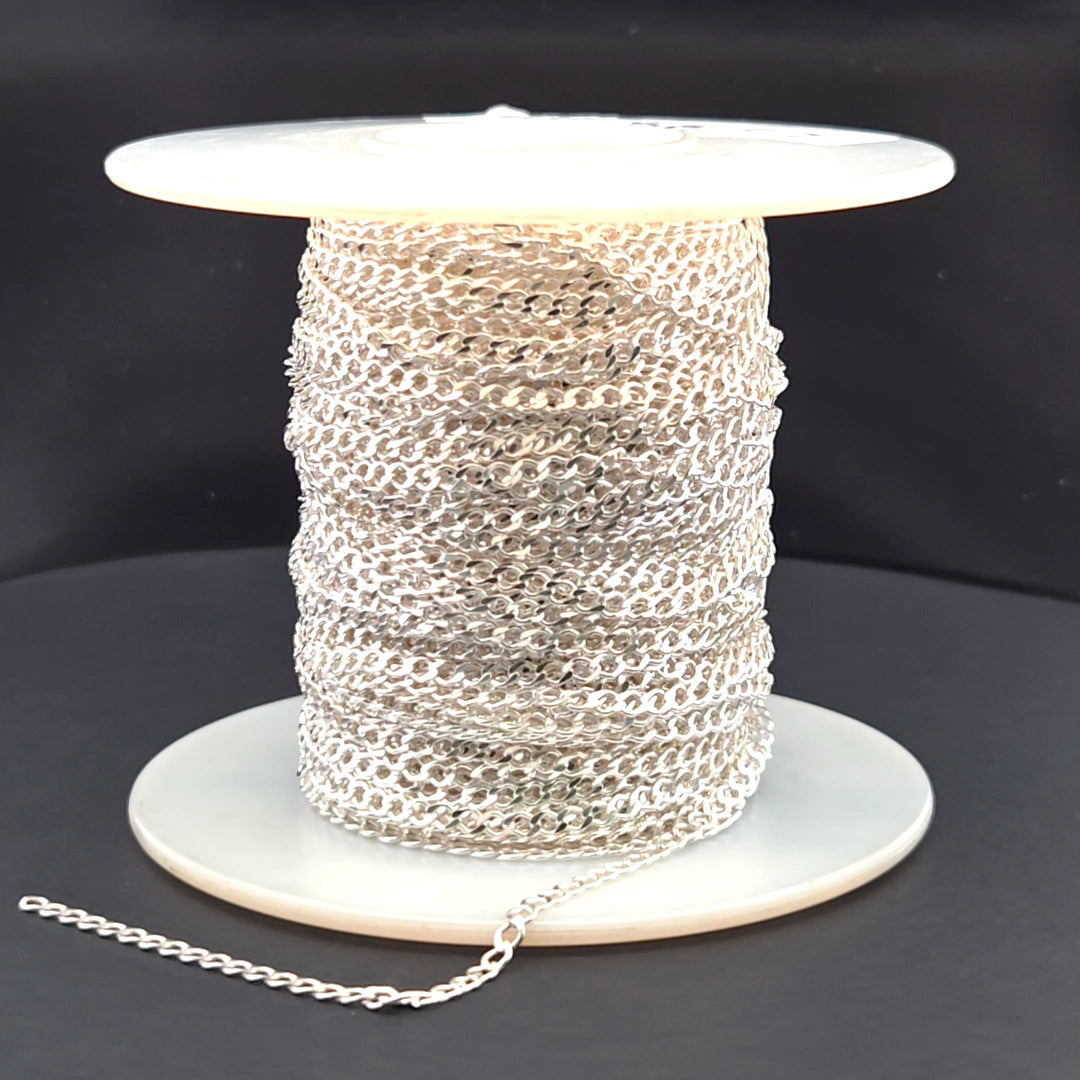 Z87SS. Sterling Silver Miami Flat Curb Link Chain