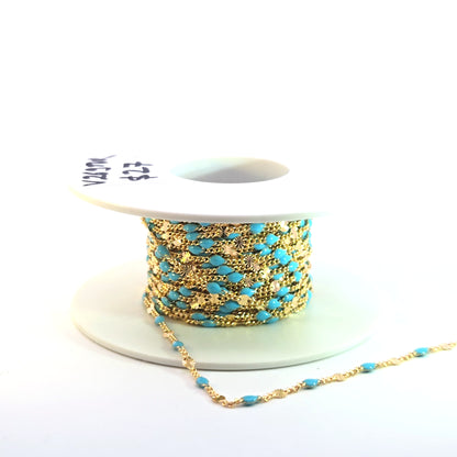 V269TURGF. Gold Filled Turquoise Color Enamel Marina Link Chain