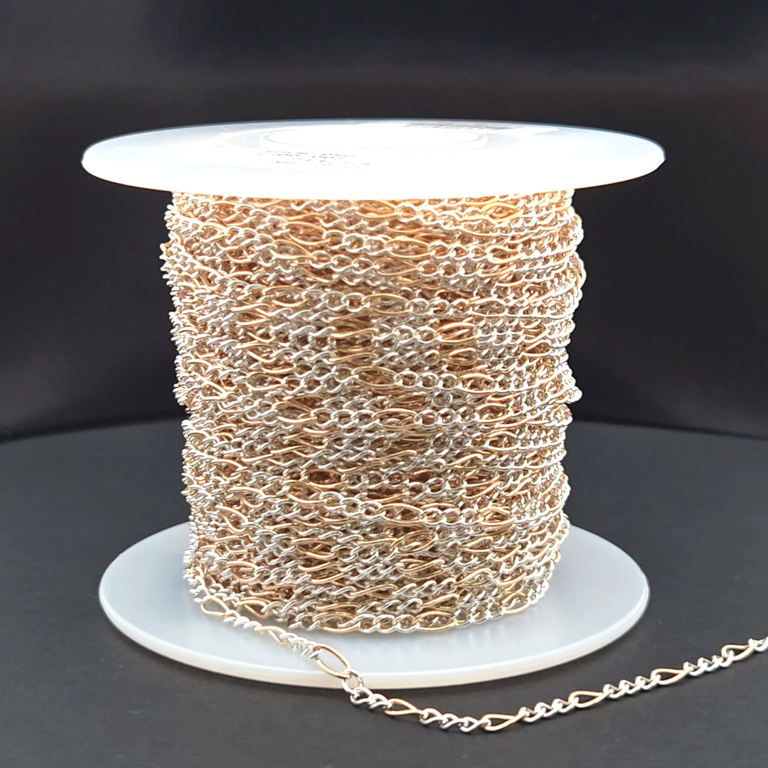 2431CTT. Gold Filled and Sterling Silver Figaro Style Chain
