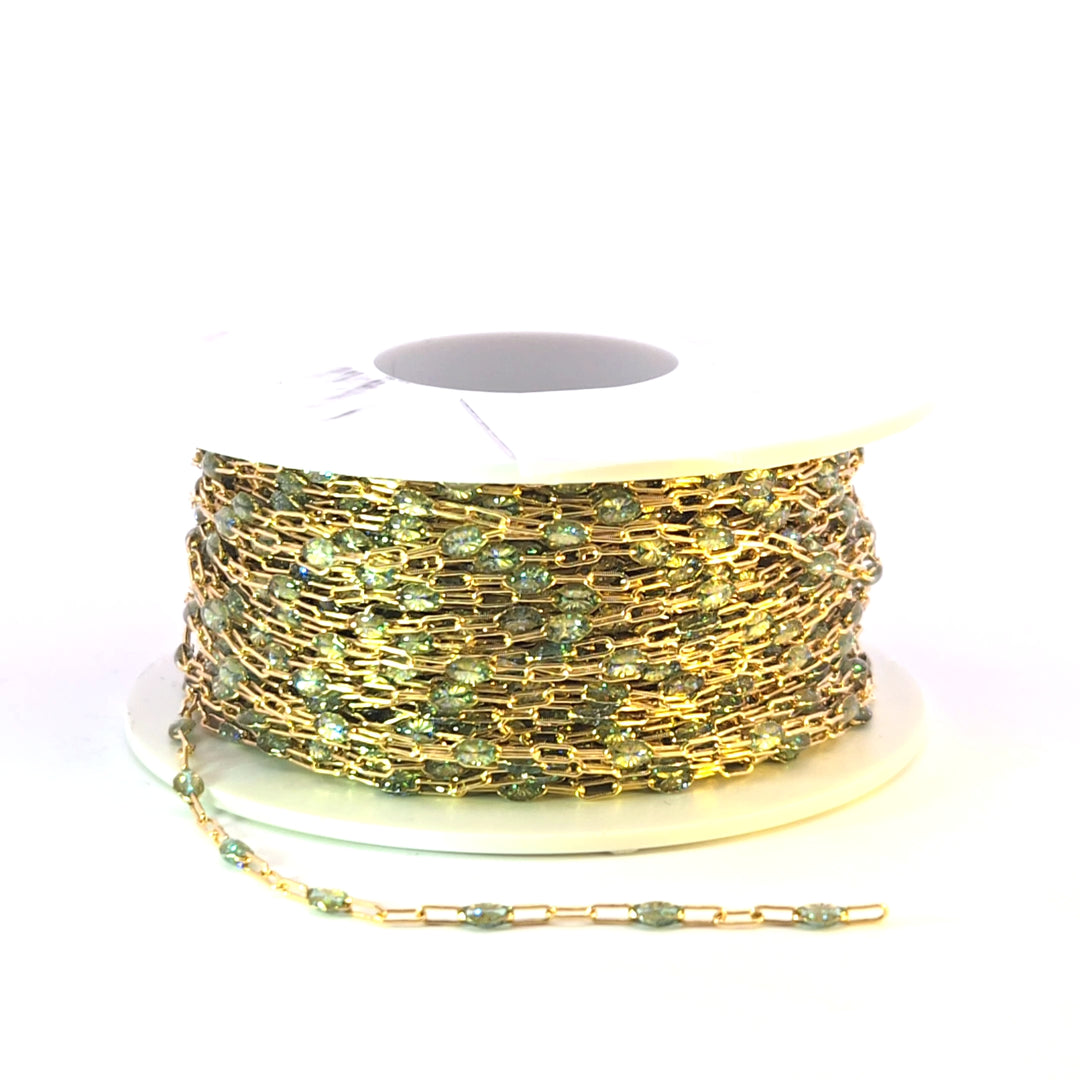 V250-OP3GF. Gold Filled Green Shade Color Opal Enamel Cable Chain