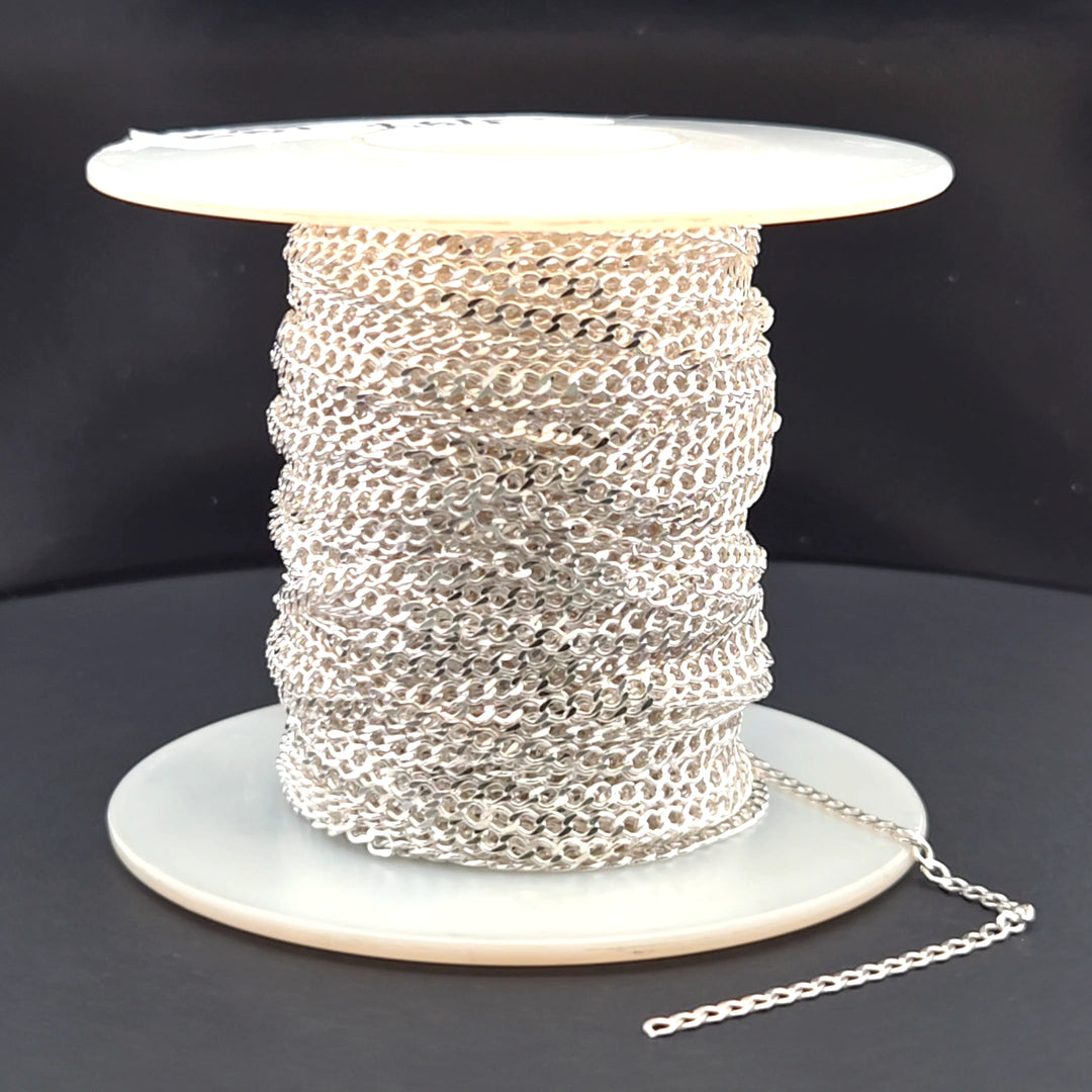 Z87SS. Sterling Silver Miami Flat Curb Link Chain