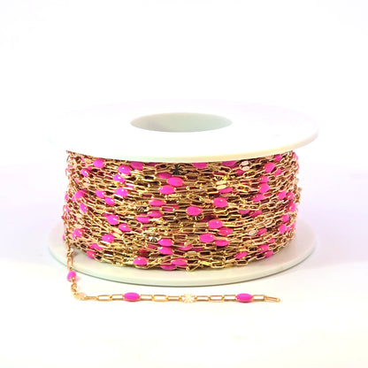 V295PKGF. 14K Gold Filled Pink Color Enamel with Paperclip and Diamond Cut Marina Links