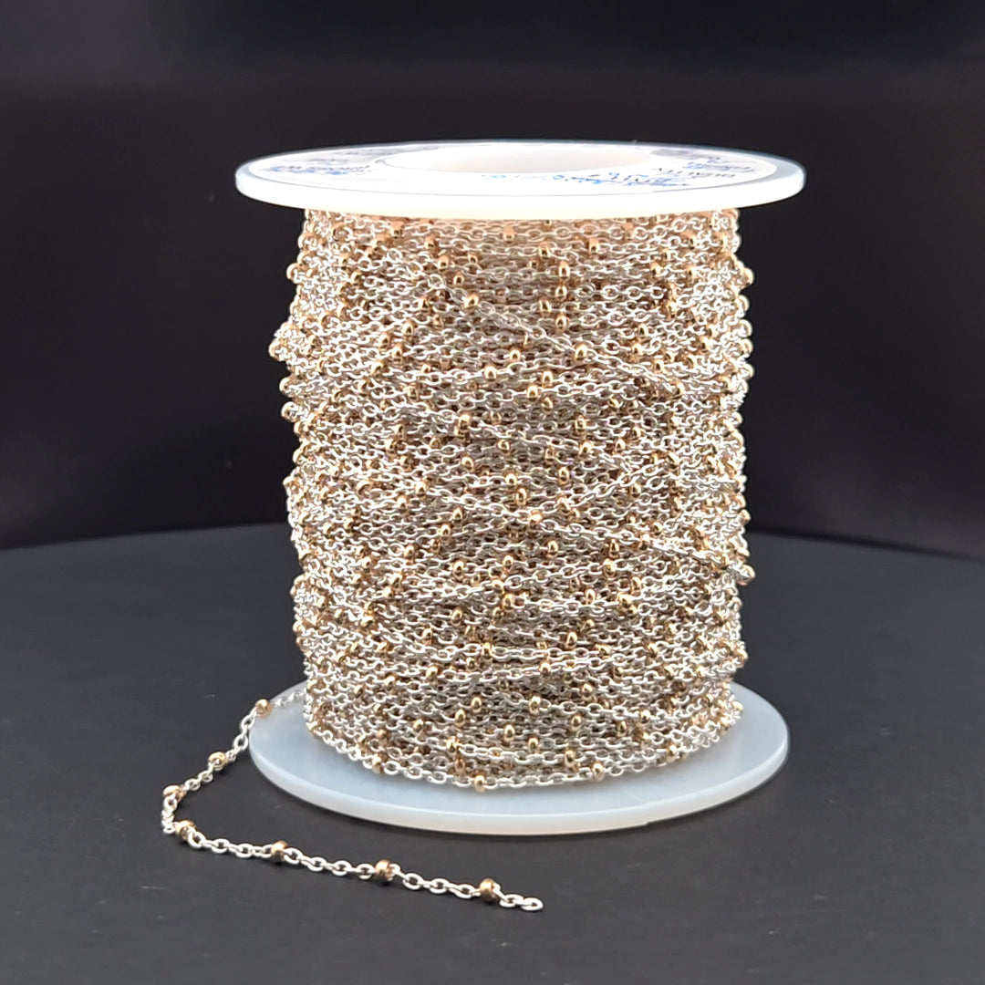 XM/S1322E/11G/SP. Sterling Silver Cable Chain with 14K Gold Filled Beads – Mixed Metal Design