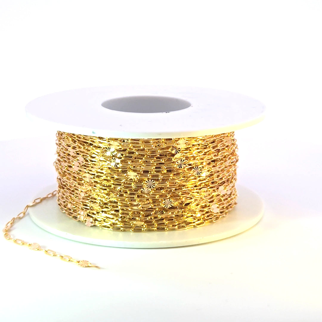 V241GF. 14K Gold-Filled Smooth Paperclip and Diamond Cut Marina Link Chain