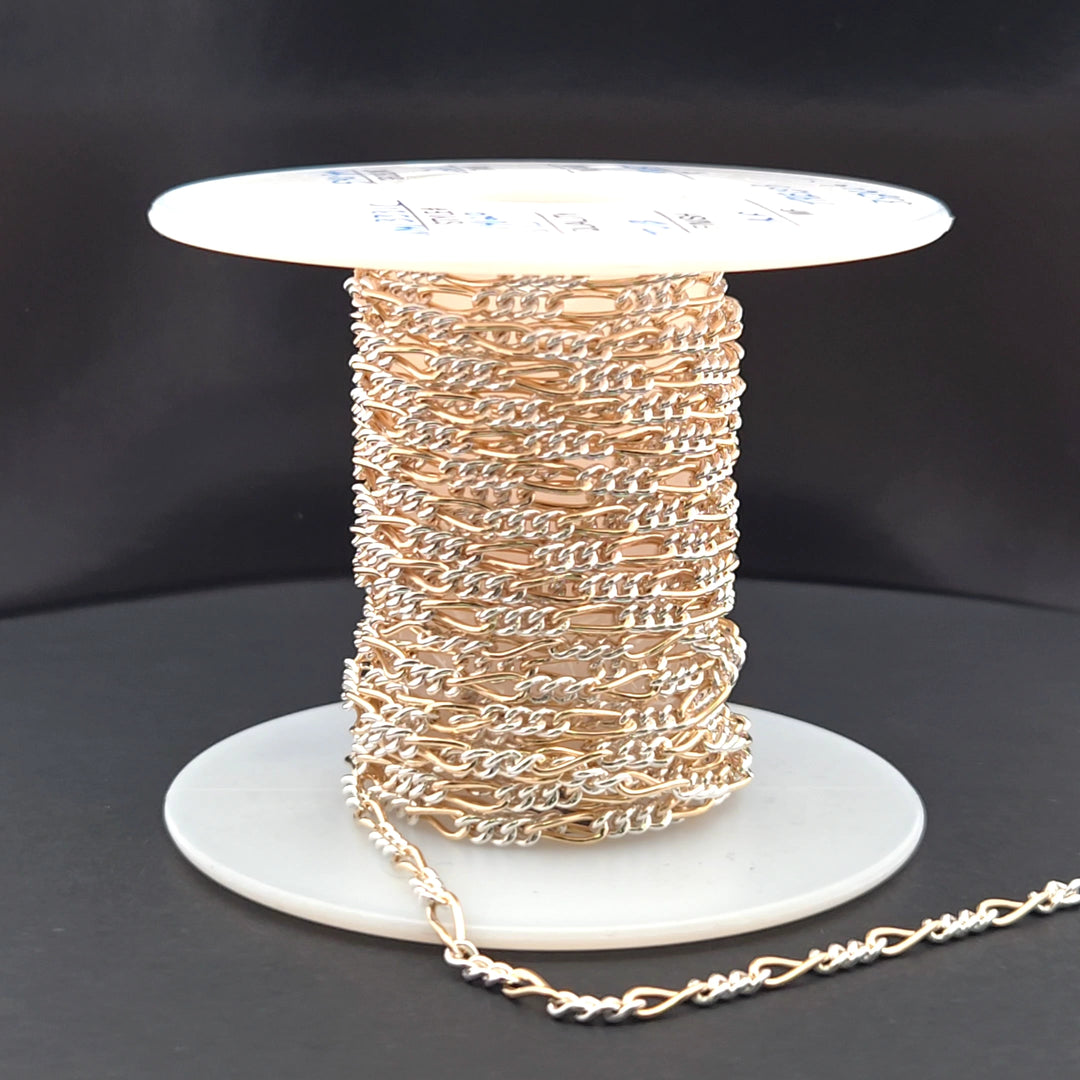 XM3331CTT. Gold Filled and Sterling Silver Long and Short Curb Link Chain